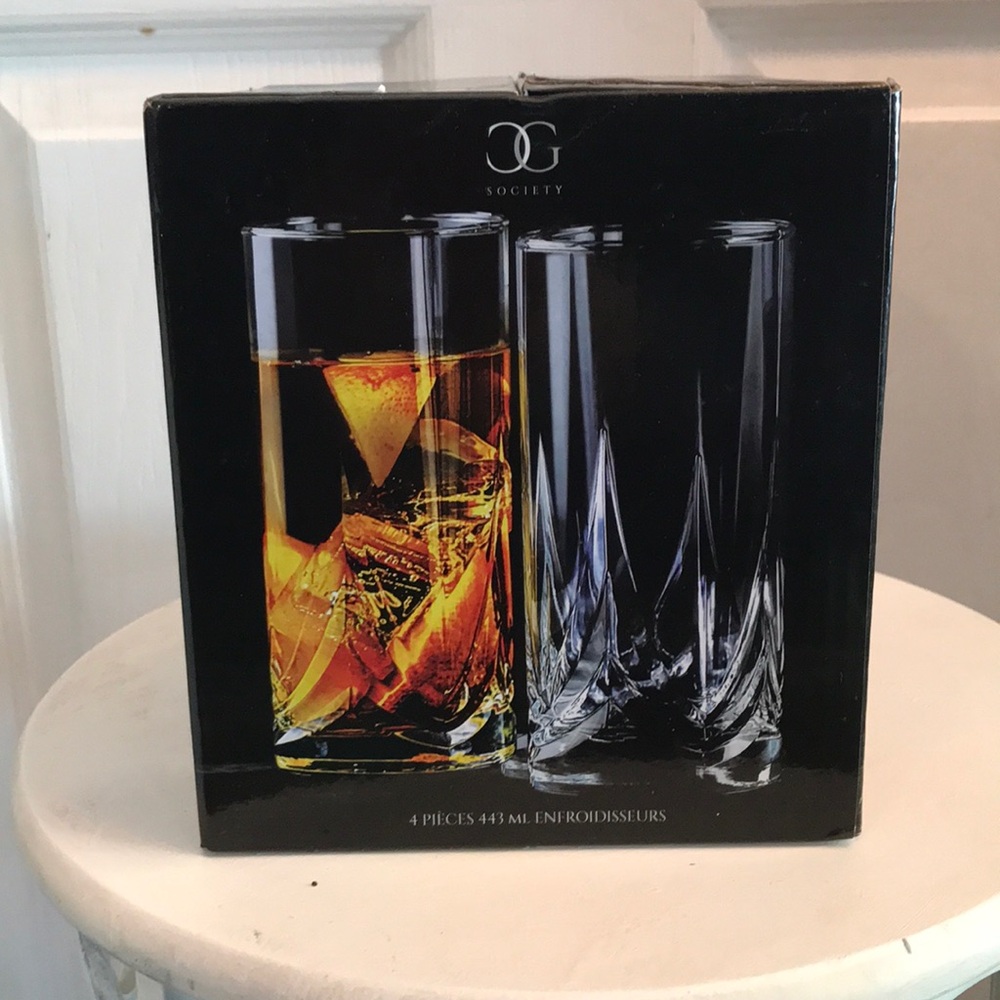 Society Clear Highball Tumblers with Amber Drink Accent (Set of 4)